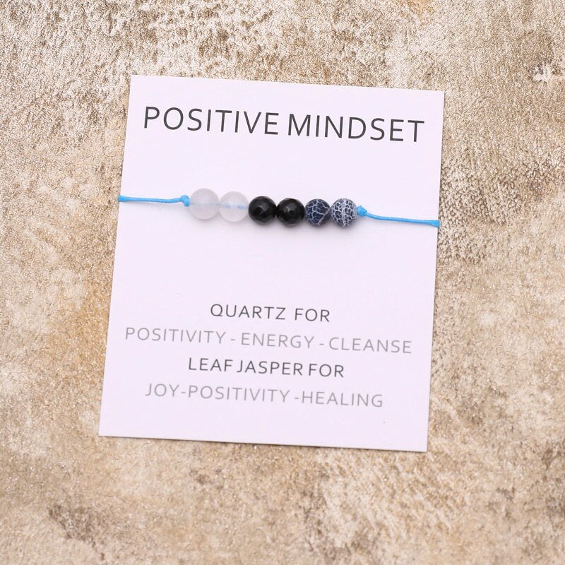 Positive Mindset Bracelet Natural Crystal Leaf Jasper Healing Bracelet Healing Jewelry for Women Men Positive Friendship Gift