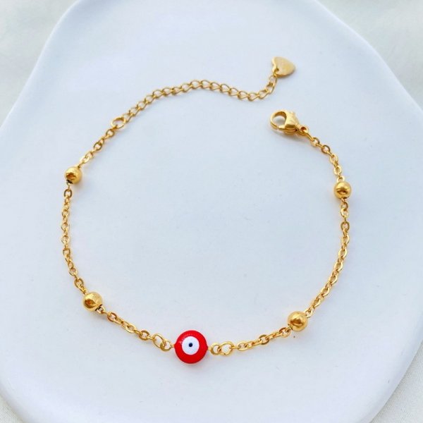Simple Design Turkish Evil Eye Charm Bracelet for Women Boho Lucky Gold Color Copper Chain Adjustable Bracelet Summer Jewelry