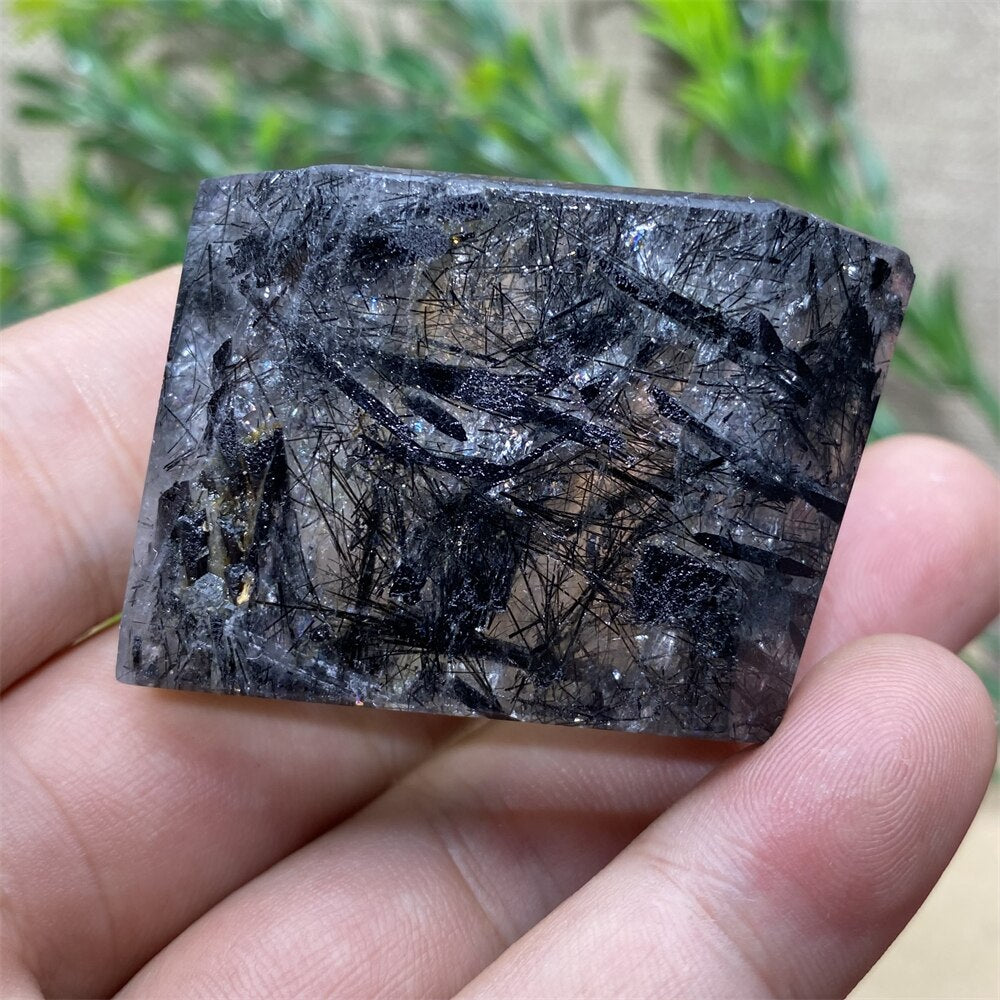 Black Tourmaline Natural Stone Crystal Healing Polyhedron Hair Quartz Palm Playing  Wicca Reiki Ornaments Home Decoration Room