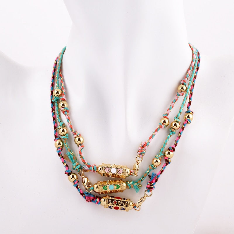 Nature Cotton Cord Love Knotting Lobster Necklace,Pink/Green/Blue Fashion Jewelry Party Summer Beach Gift For Her