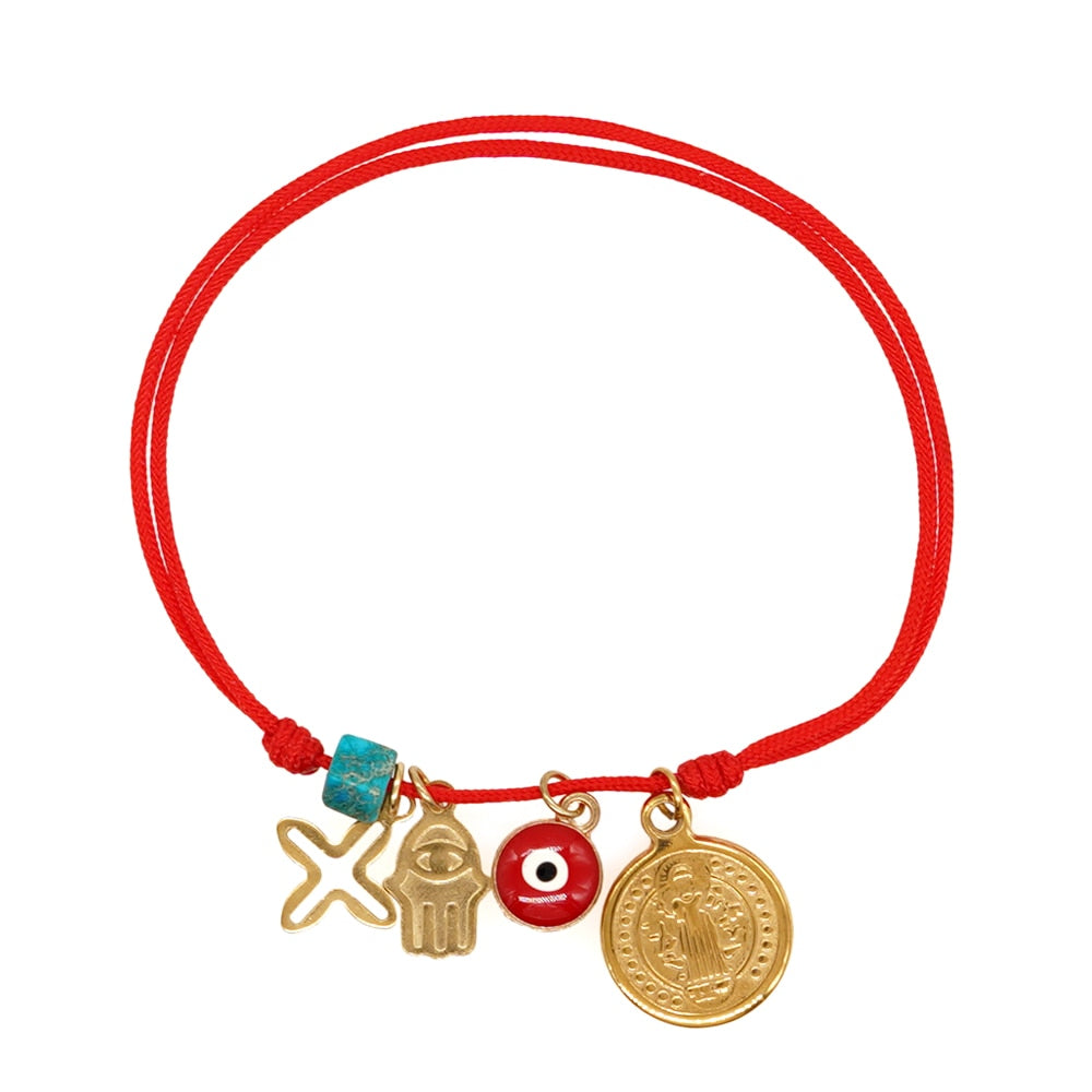 Go2boho Simple Red Rope Charm Bracelets Turkish Evil Eye Luck Coins Bracelet Handmade Jewelry Accessories Adjustable Bangle