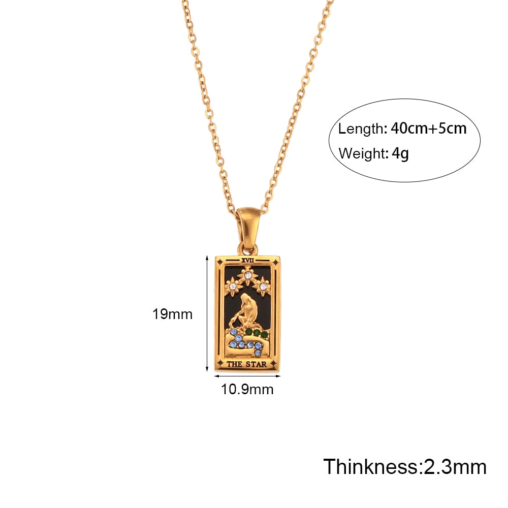 2022 New Design Christmas Jewelry Gift Colorful Gometric Meaningful Moon Sun Lover Stainless Steel Tarot Necklaces For Women