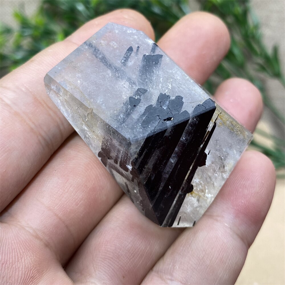 Black Tourmaline Natural Stone Crystal Healing Polyhedron Hair Quartz Palm Playing  Wicca Reiki Ornaments Home Decoration Room