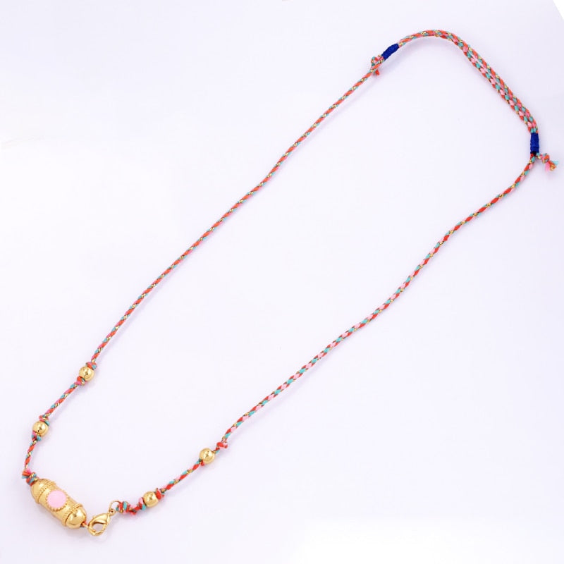 Nature Cotton Cord Love Knotting Lobster Necklace,Pink/Green/Blue Fashion Jewelry Party Summer Beach Gift For Her