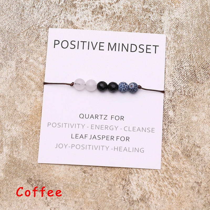 Positive Mindset Bracelet Natural Crystal Leaf Jasper Healing Bracelet Healing Jewelry for Women Men Positive Friendship Gift