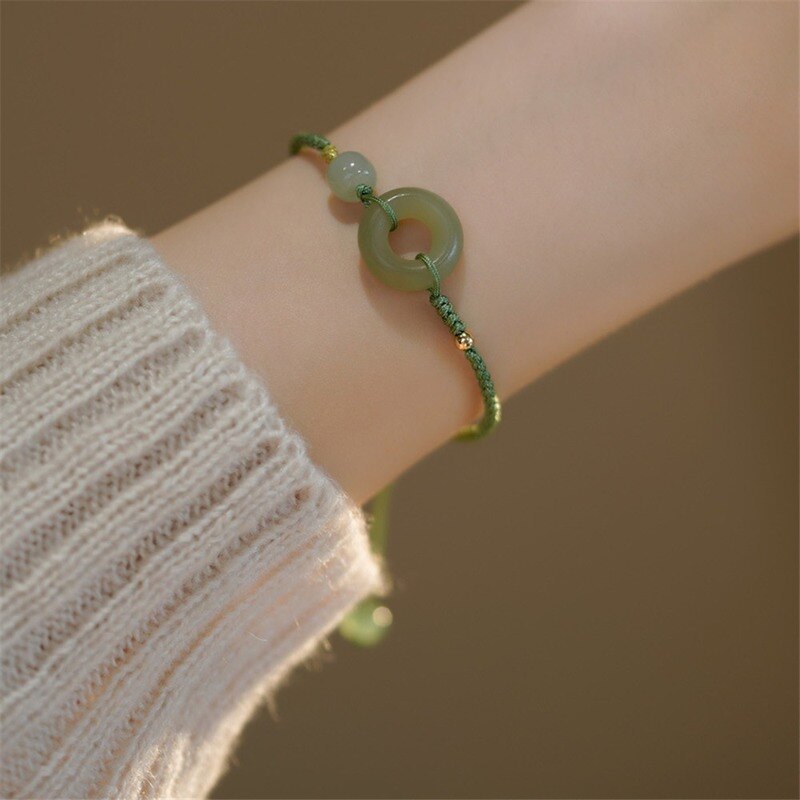 Natural Stone Hetian Jade Safe Buckle Hand Rope Vintage Bracelet Gift New National Tide High Grade Romantic Female Charm Jewelry