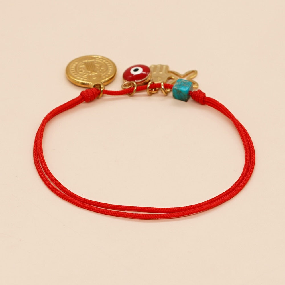 Go2boho Simple Red Rope Charm Bracelets Turkish Evil Eye Luck Coins Bracelet Handmade Jewelry Accessories Adjustable Bangle