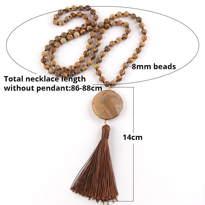 Fashion Bohemian Jewelry Semi Precious Stones Long Knotted Matching Stone Links Tassel Necklaces For Women Ethnic Necklace