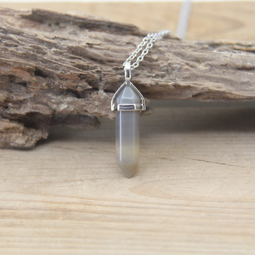 Natural Stone Hexagonal Point Pendants Necklaces Healing Crystal Quartz Fluorite Lapis Bullet Pendulum Chakra Jewelry QC3106