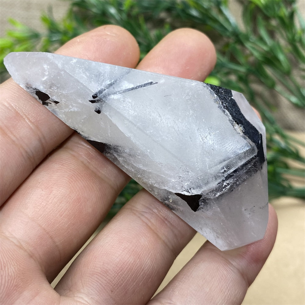 Black Tourmaline Natural Stone Crystal Healing Polyhedron Hair Quartz Palm Playing  Wicca Reiki Ornaments Home Decoration Room