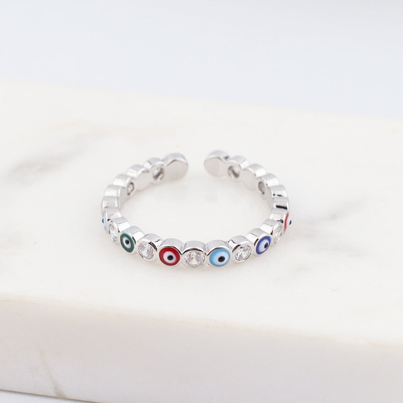 New Bohemia Lucky Turkish Blue Evil Eye Rings Dripping Oil Open Adjustable Finger Rings for Women Jewelry Gift