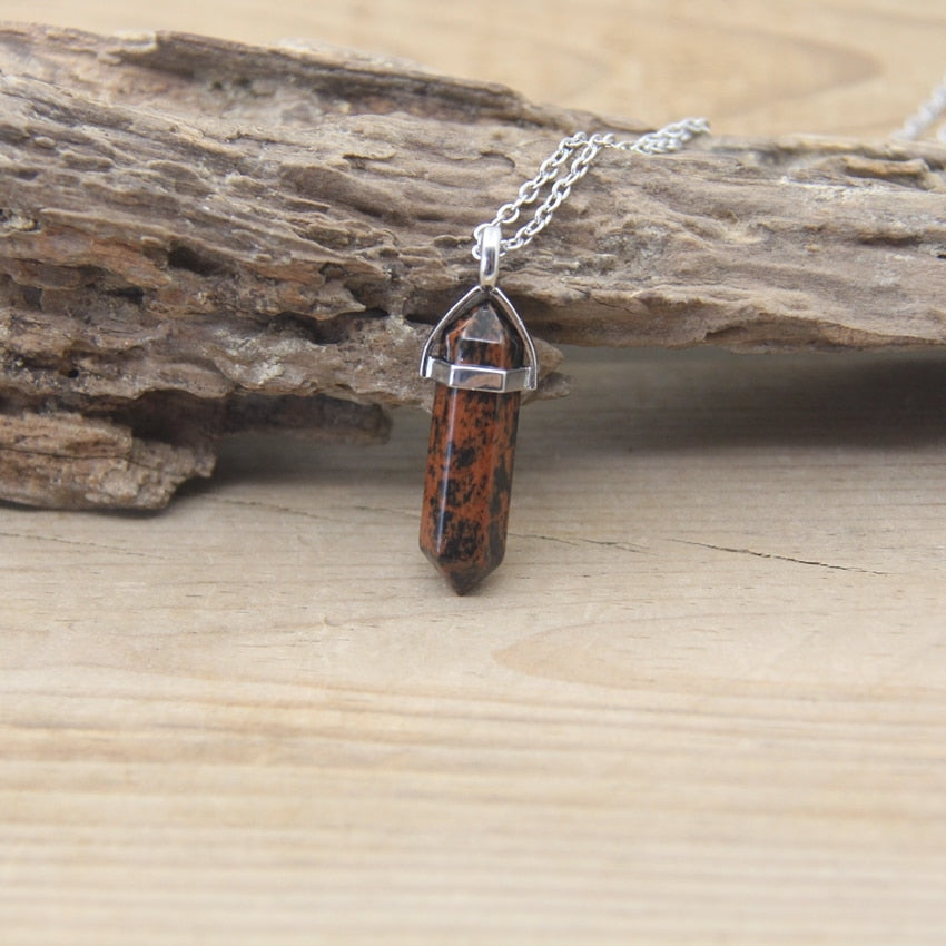 Natural Stone Hexagonal Point Pendants Necklaces Healing Crystal Quartz Fluorite Lapis Bullet Pendulum Chakra Jewelry QC3106