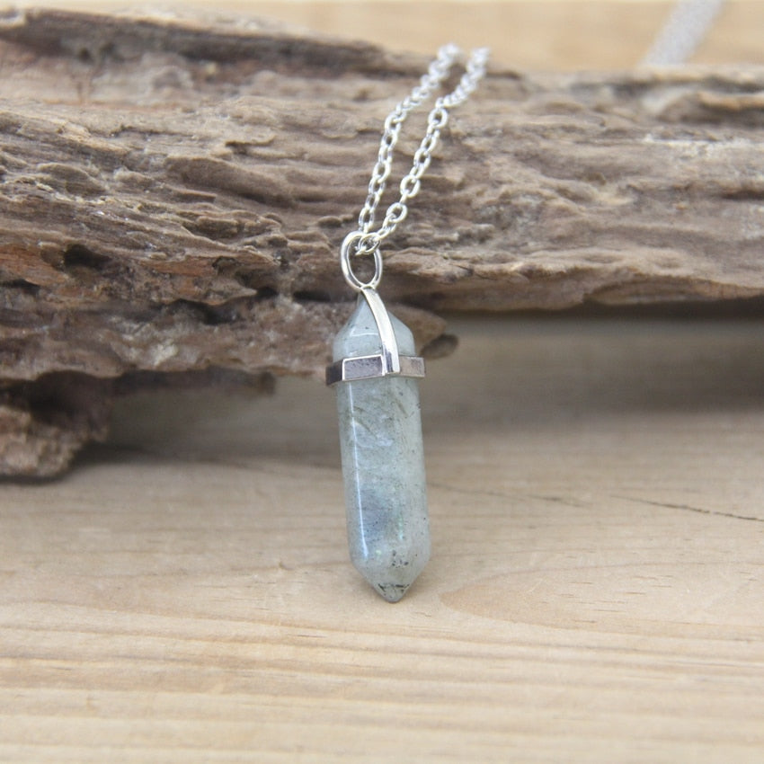 Natural Stone Hexagonal Point Pendants Necklaces Healing Crystal Quartz Fluorite Lapis Bullet Pendulum Chakra Jewelry QC3106