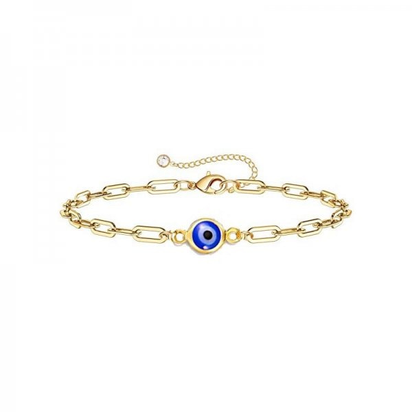 Simple Design Turkish Evil Eye Charm Bracelet for Women Boho Lucky Gold Color Copper Chain Adjustable Bracelet Summer Jewelry
