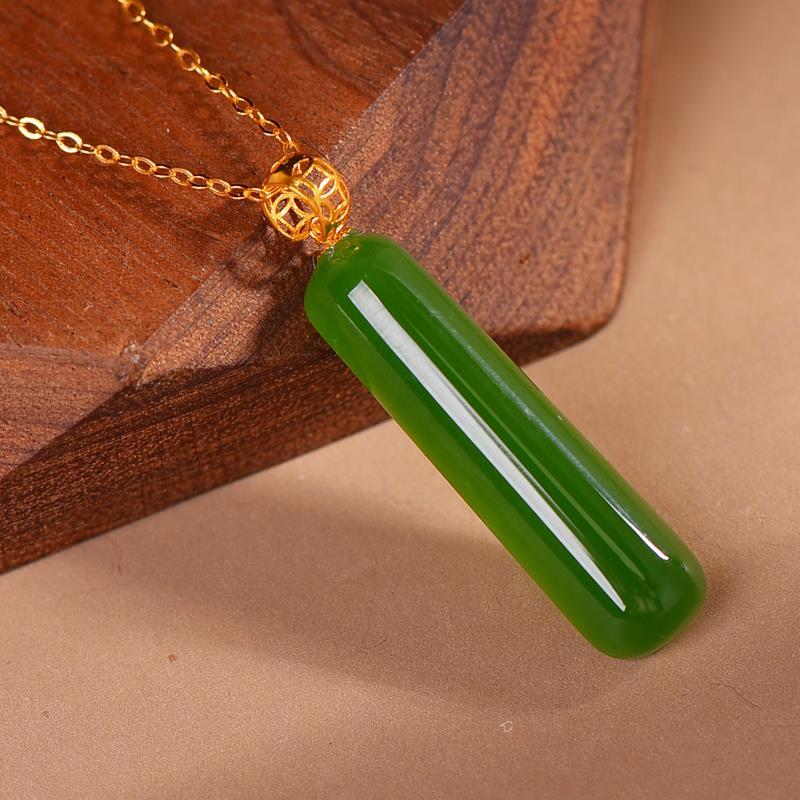18K Gold Small Green Bar Hetian Jade Pendant Tranquility and Peace Plate Women's Necklace Light Luxury Minority 2022 New Women's