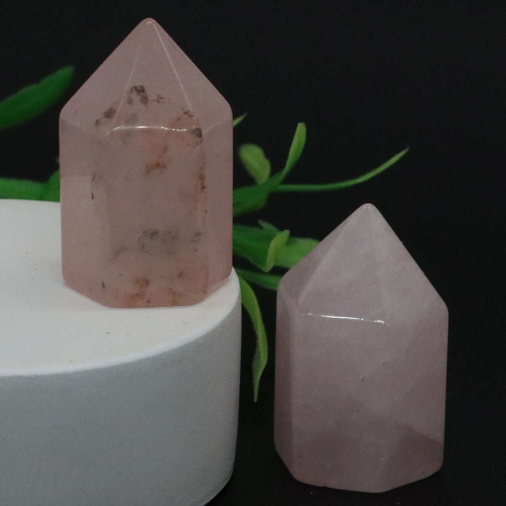 Crystal Hexagonal Prisms Natural Stone Pink Quartz Point Wand Healing Energy Mineral Amethyst Tower Furnishing Home Decoration