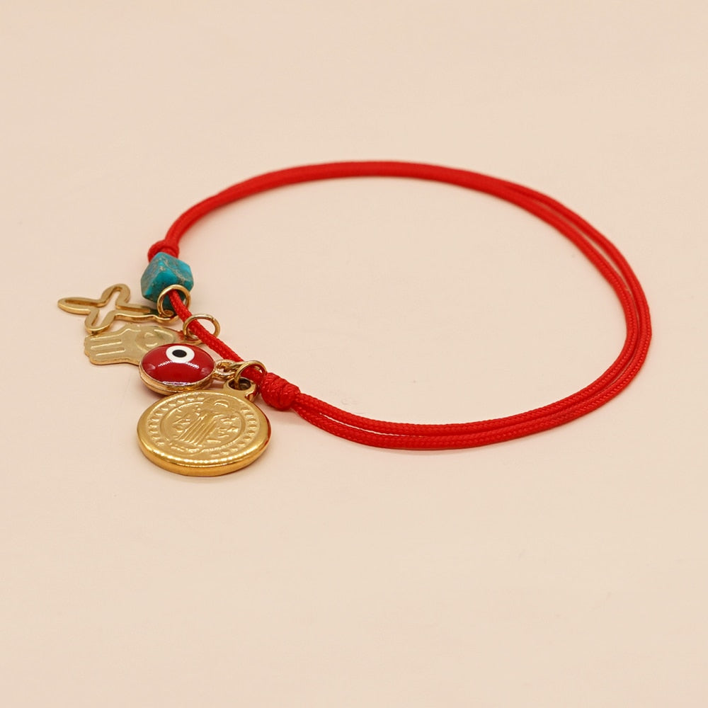 Go2boho Simple Red Rope Charm Bracelets Turkish Evil Eye Luck Coins Bracelet Handmade Jewelry Accessories Adjustable Bangle