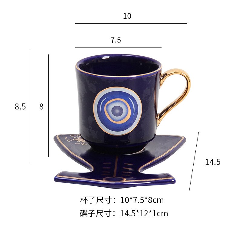 Turkish Blue Eye Tea Coffee Mug 14 oz Bone China Porcelain Nice Ceramic Evil Creative Eyes Coffee Water Tea Cup Gift 400ml