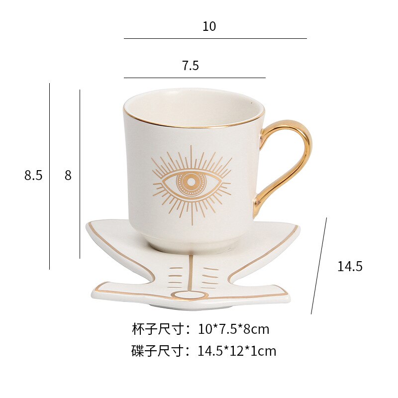 Turkish Blue Eyes Luxury Coffee Cup Saucer Set with Hand and Clothe Shape Dish Ottoman Cup Boonido Coffee Cappuccino Cup 200ml