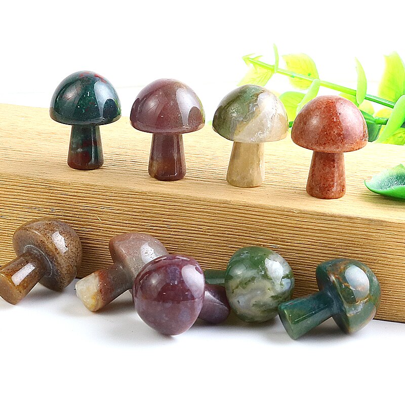 20PCS Mini Mushroom Gemstones Figurine Natural Stones Carved Crafts Decor Quartz Healing Crystal Statue Wholesae Bulk 16*22mm