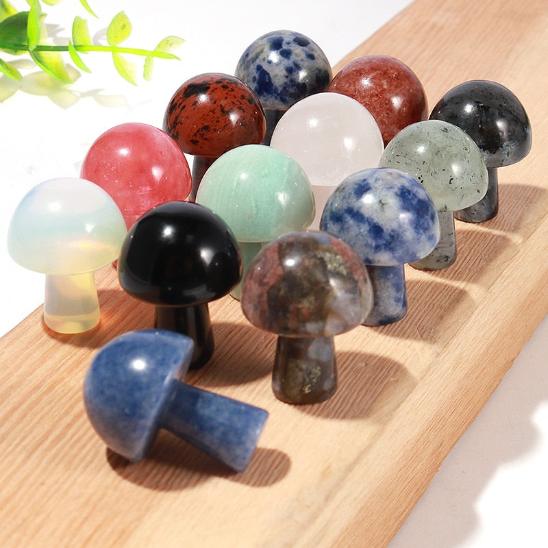 20PCS Mini Mushroom Gemstones Figurine Natural Stones Carved Crafts Decor Quartz Healing Crystal Statue Wholesae Bulk 16*22mm