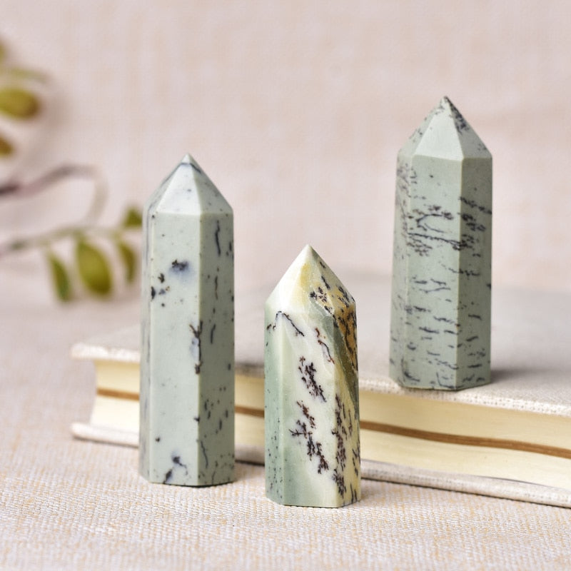 1PC Natural stone Aquatic plants jade Crystal Point Wand Healing Energy Quartz Home Decor Reiki Polished 50-80mm Stone Carved
