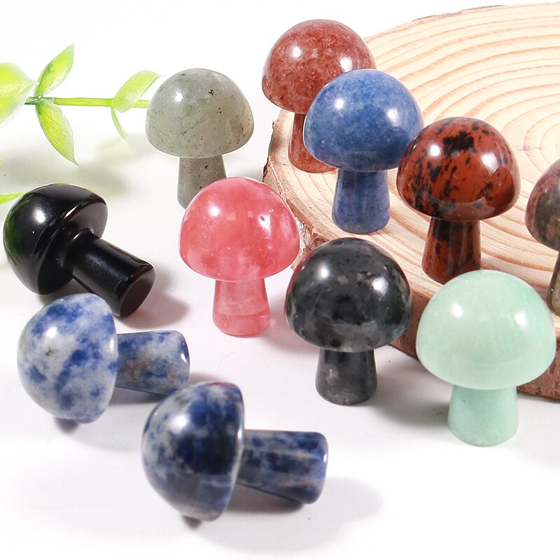 20PCS Mini Mushroom Gemstones Figurine Natural Stones Carved Crafts Decor Quartz Healing Crystal Statue Wholesae Bulk 16*22mm