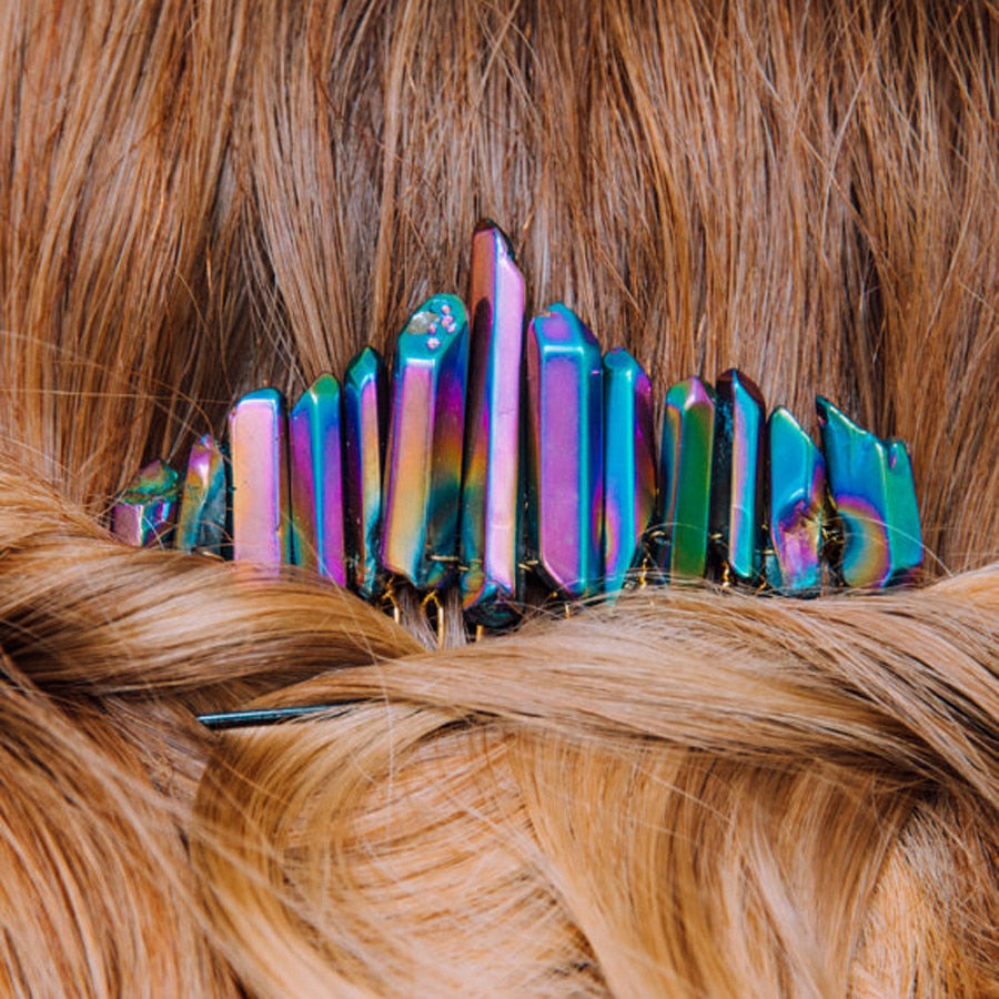 natural transparent crystal rainbow comb comb hairpin crown headdress female lolita bride princess queen headdress