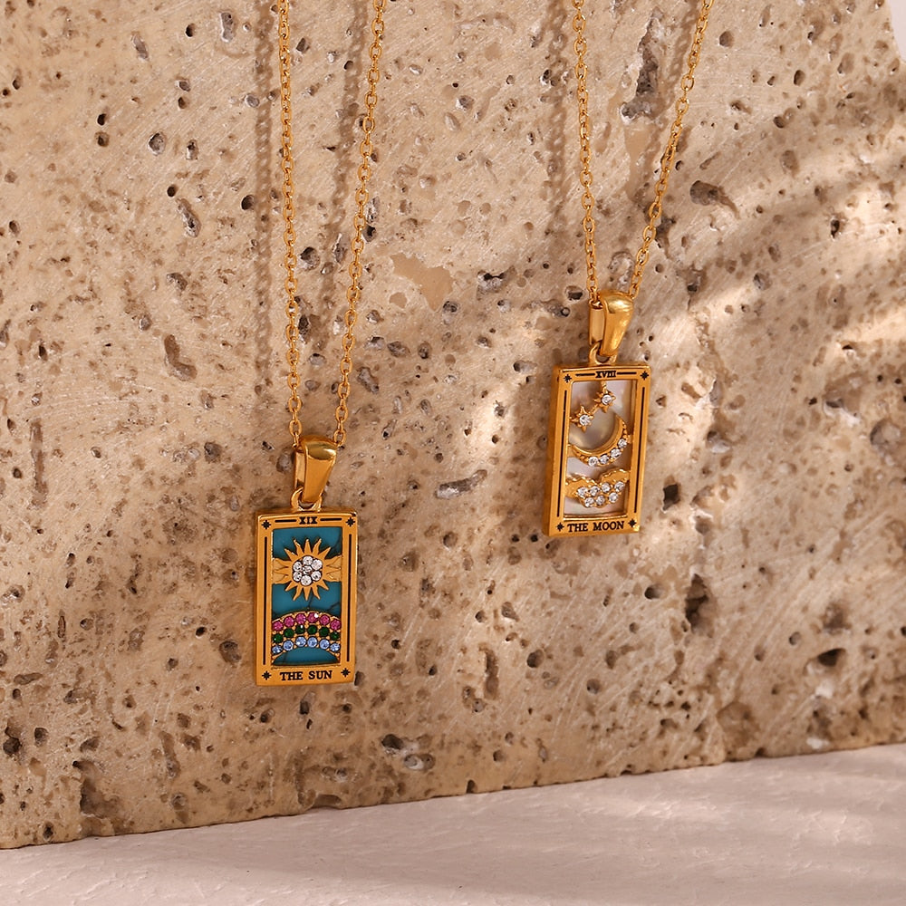 Tarot Colorful Pendant Necklace - Stainless Steel