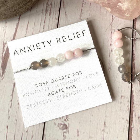 Anxiety Relief Bracelet Rose Quartz Healing Crystals Bracelet Stress Relief Jewelry Women Men Friendship Stress Relief Bracelet