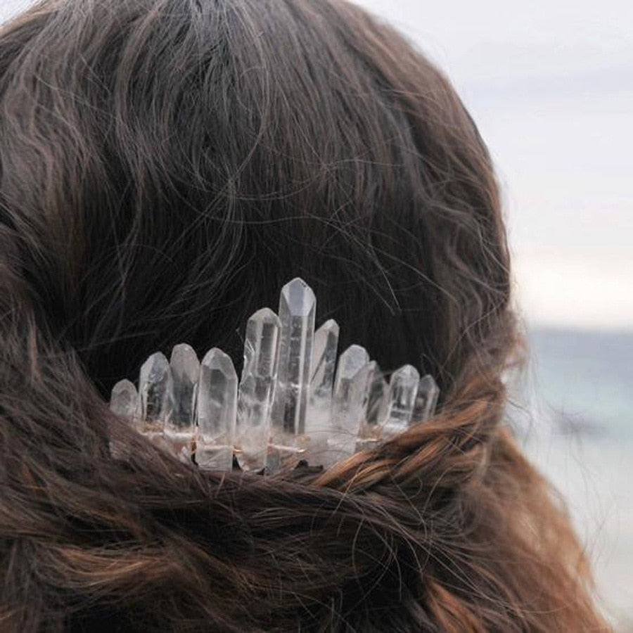 natural transparent crystal rainbow comb comb hairpin crown headdress female lolita bride princess queen headdress