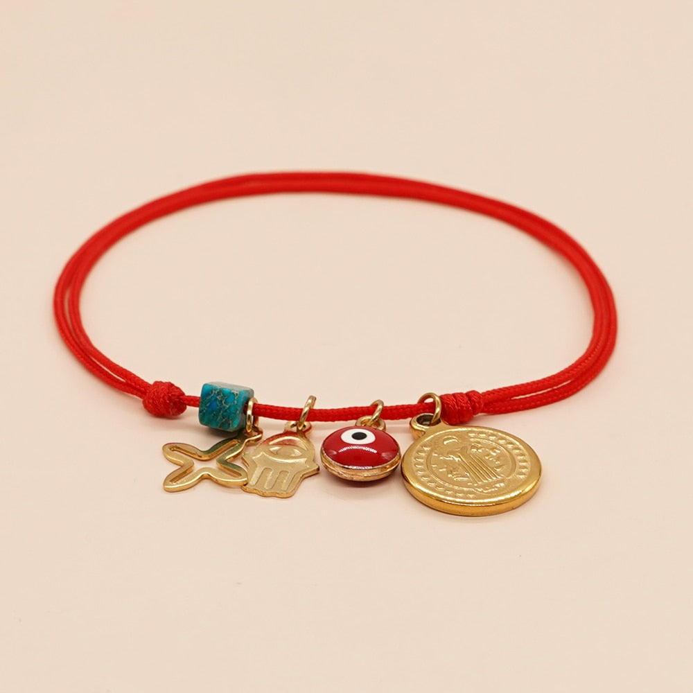 Go2boho Simple Red Rope Charm Bracelets Turkish Evil Eye Luck Coins Bracelet Handmade Jewelry Accessories Adjustable Bangle