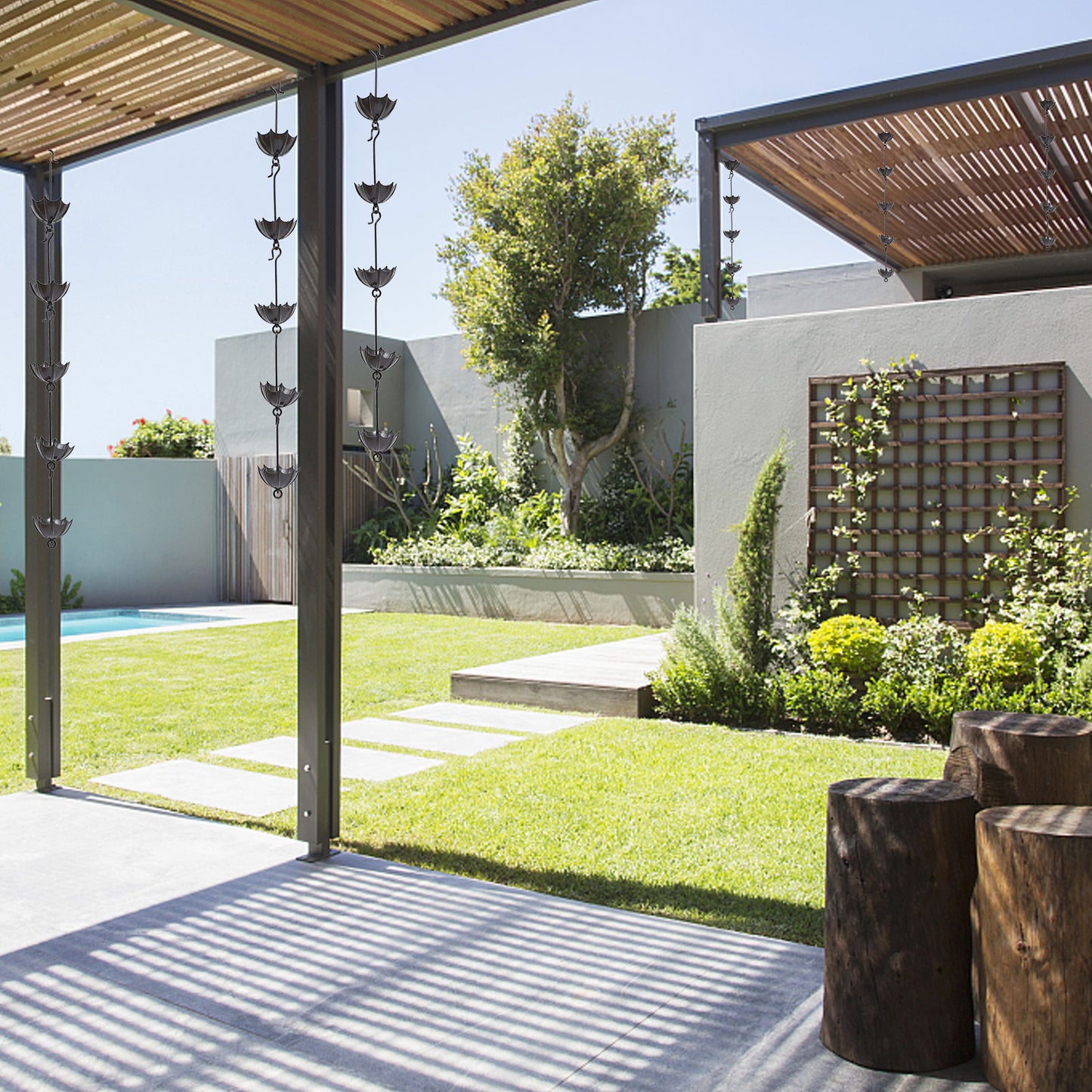 Chain Rain Gutter Diverter Decorative Downspout Spout Rainwater Catcher Metal Garden Water Roof Collector Extension Cups Link