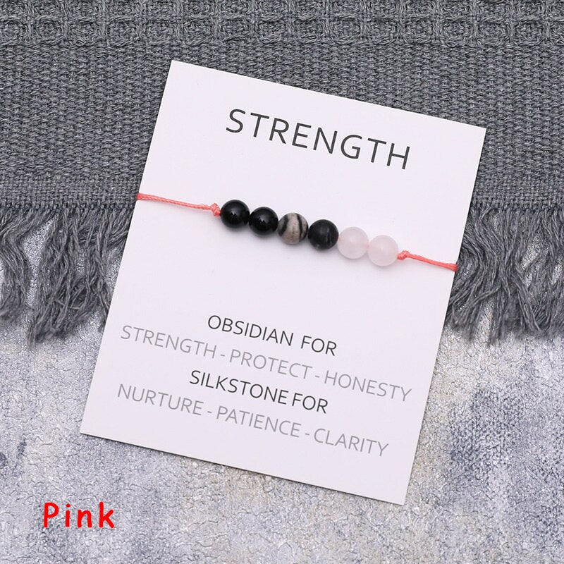 Strength Wish Bracelet Natural Obsidian Stone Bracelet Obsidian String Bracelet Crystal Jewelry for Women Men Strength Bracelet
