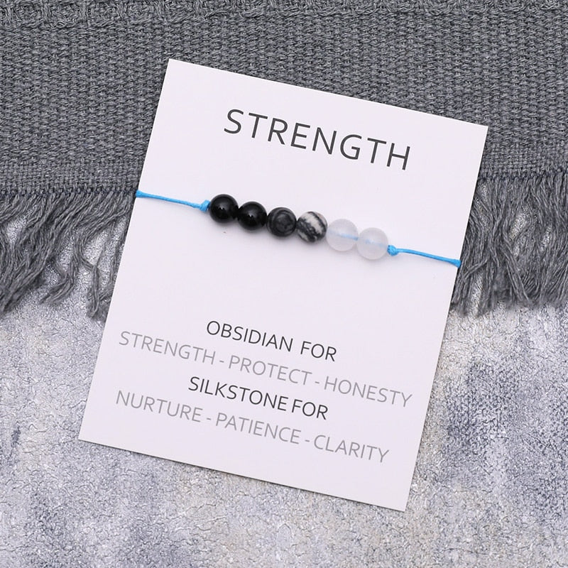 Strength Wish Bracelet Natural Obsidian Stone Bracelet Obsidian String Bracelet Crystal Jewelry for Women Men Strength Bracelet