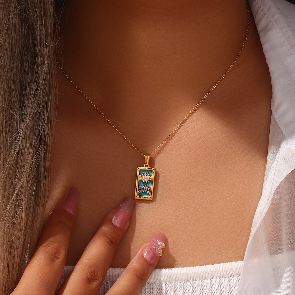Tarot Colorful Pendant Necklace - Stainless Steel