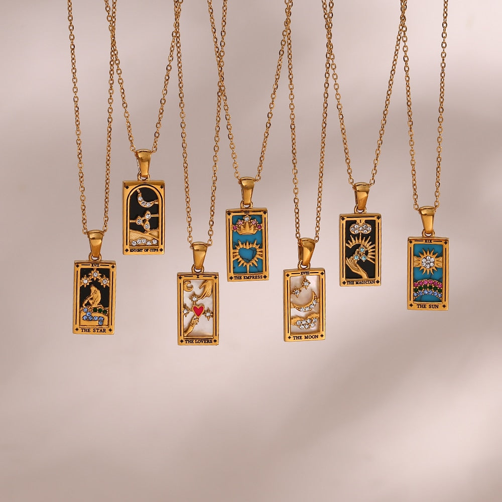 Tarot Colorful Pendant Necklace - Stainless Steel