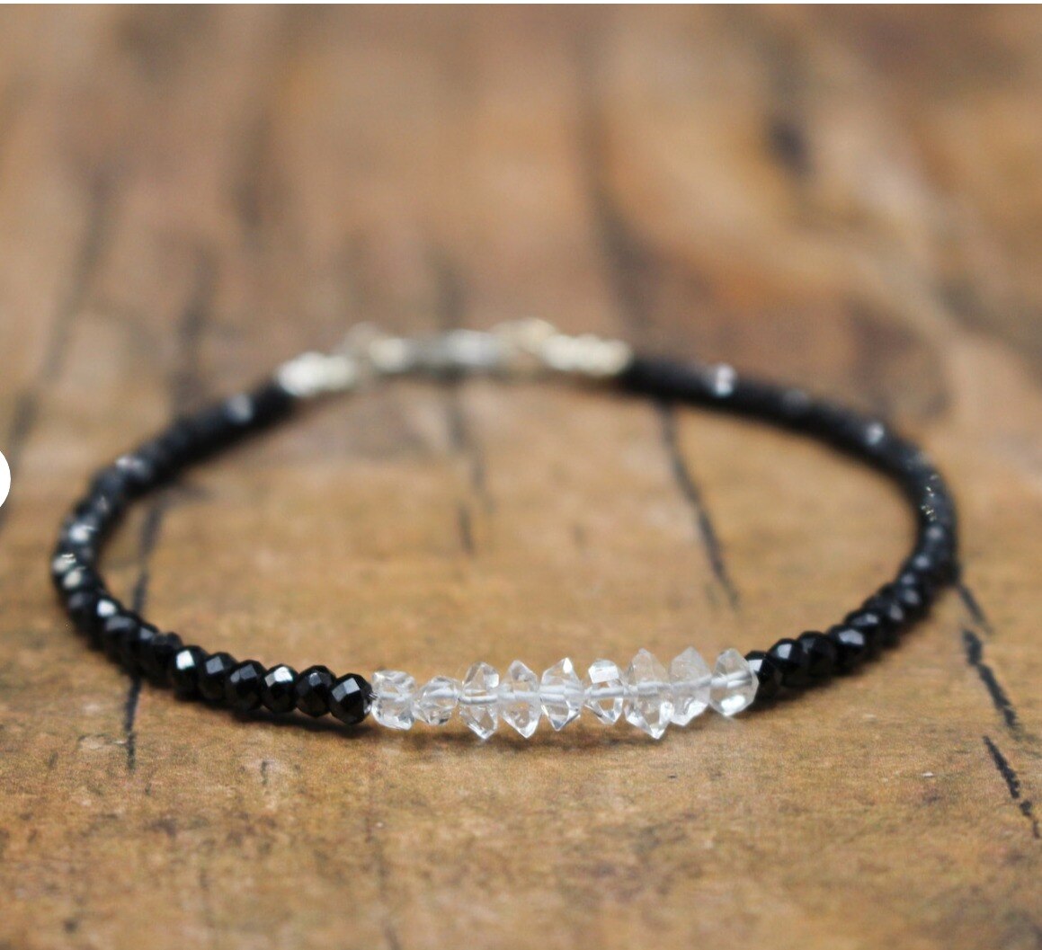 Black Crystal  Tourmaline Bracelet, Empath Protection Bracelet for Women, Dainty Black Tourmaline Jewelry,