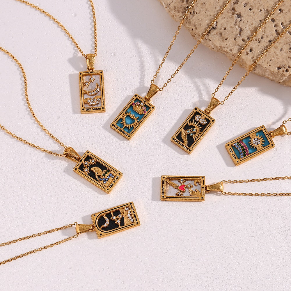 Tarot Colorful Pendant Necklace - Stainless Steel