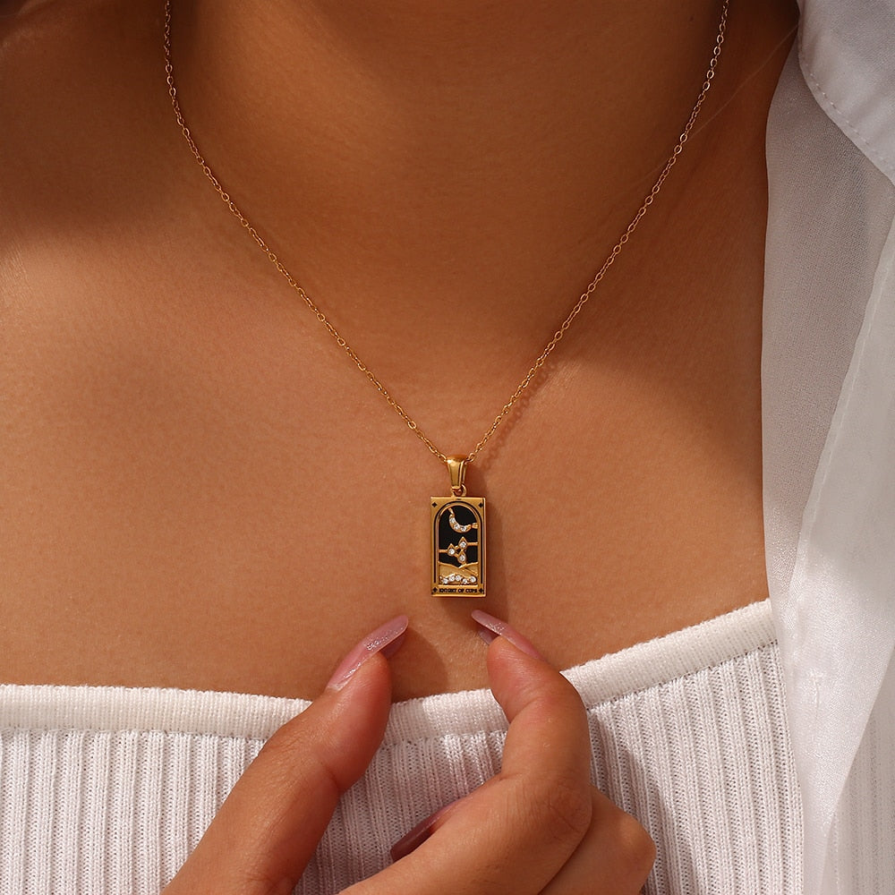 Tarot Colorful Pendant Necklace - Stainless Steel