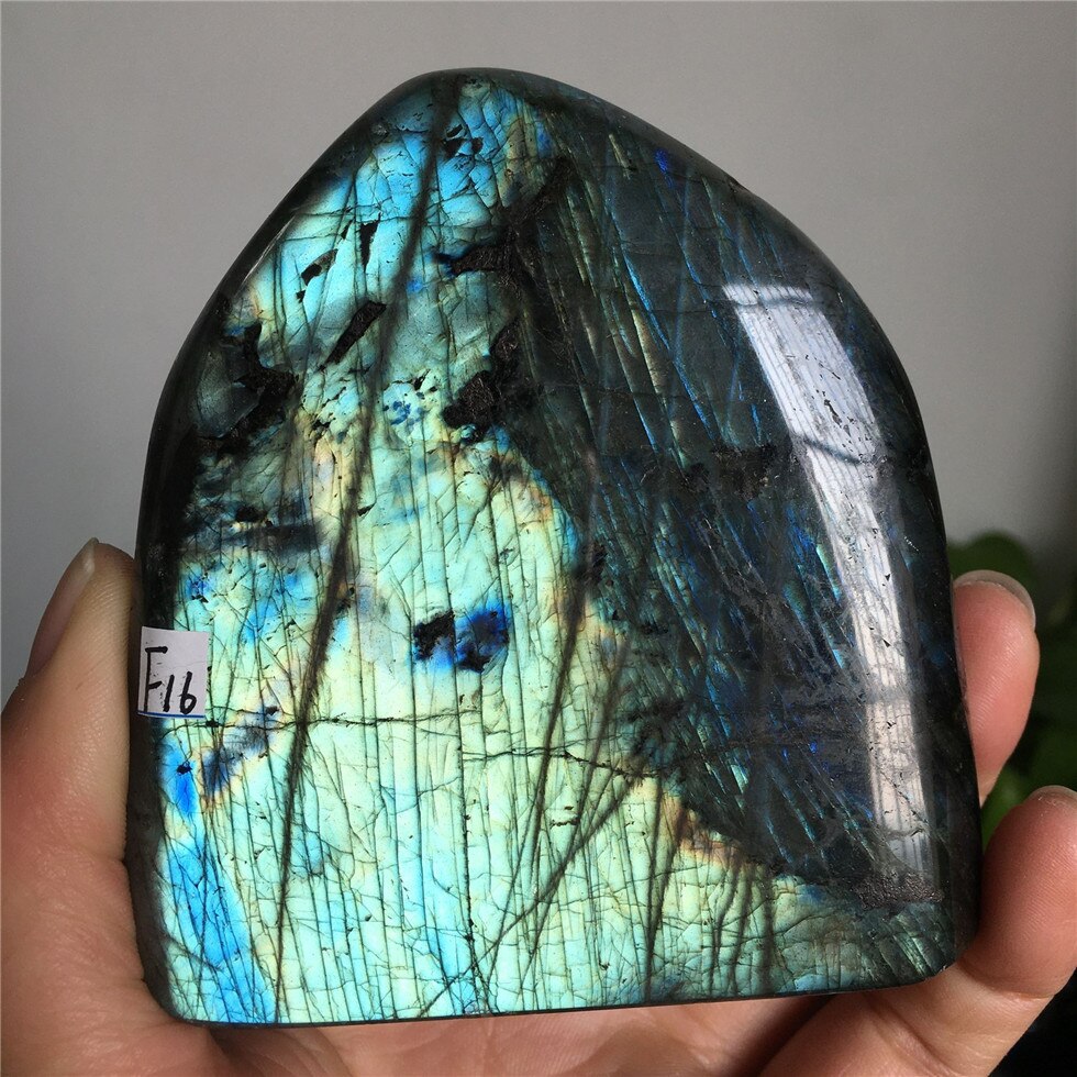 Natural Bule Glittery Labradorite Rock Quartz Crystal Healing Energy Stone Feng Shui Decoration