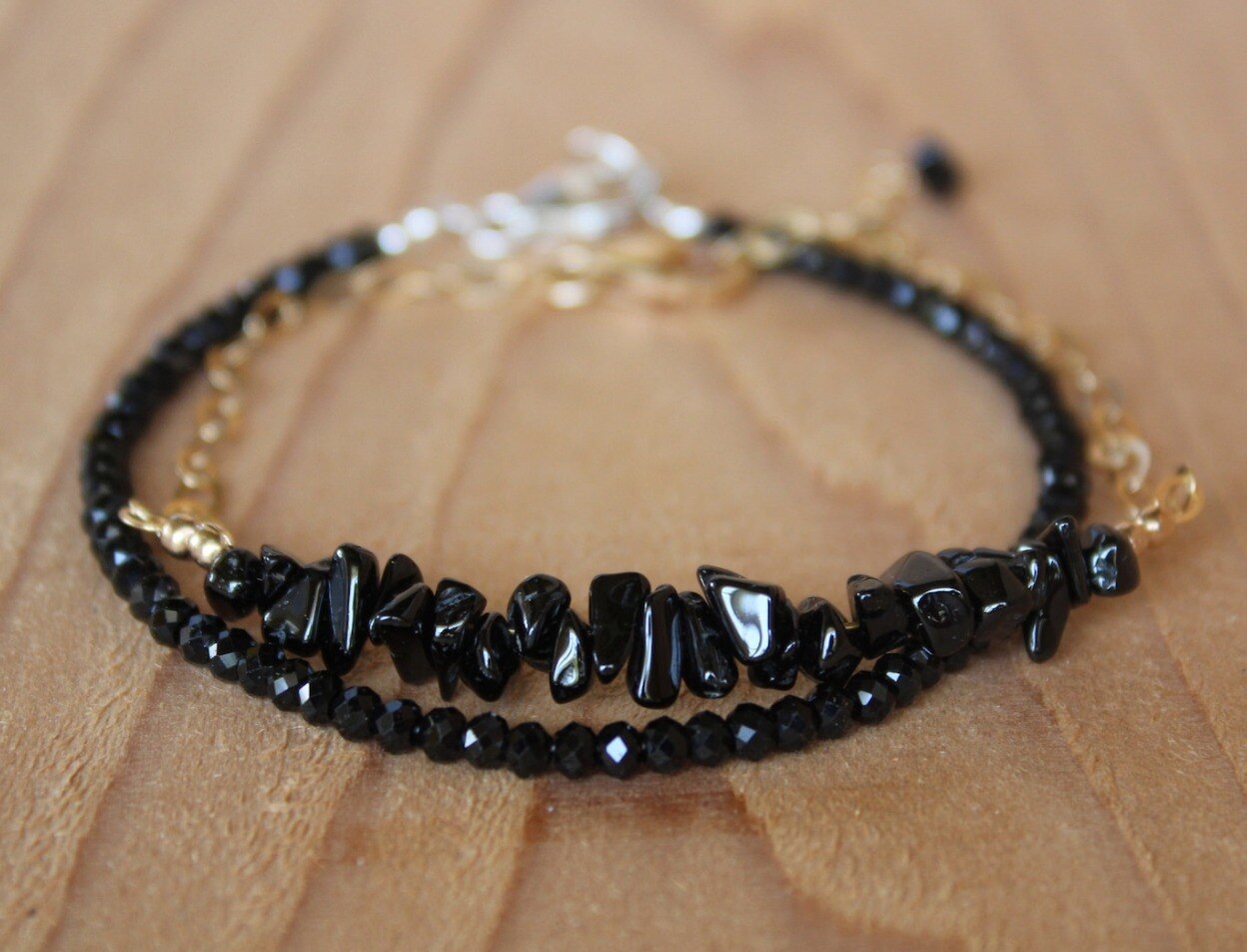 Black Crystal  Tourmaline Bracelet, Empath Protection Bracelet for Women, Dainty Black Tourmaline Jewelry,
