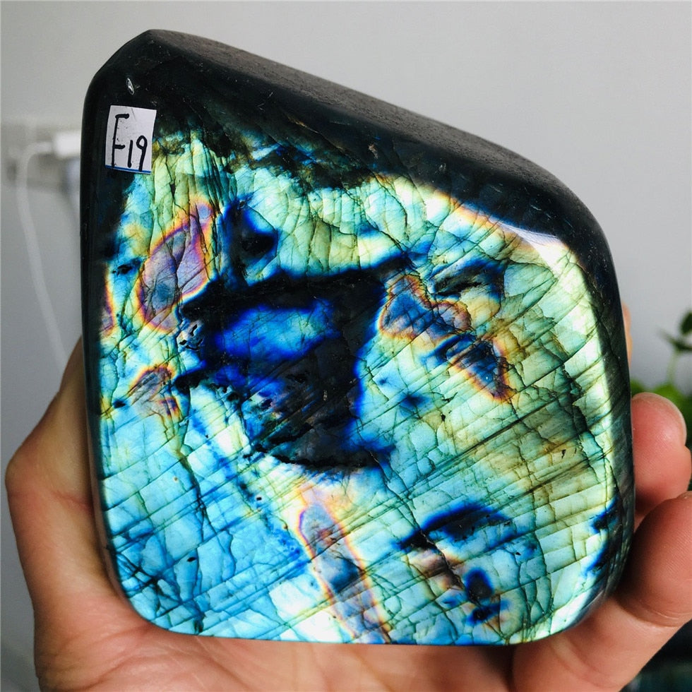 Natural Bule Glittery Labradorite Rock Quartz Crystal Healing Energy Stone Feng Shui Decoration