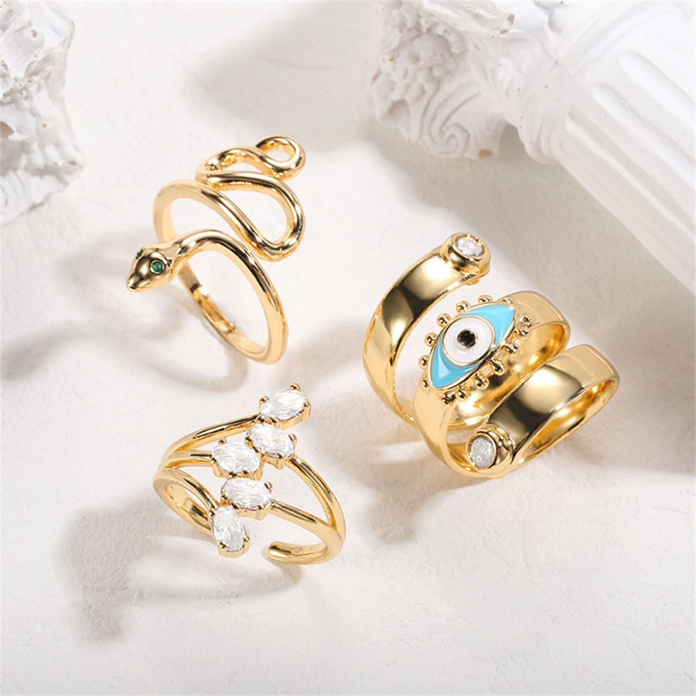 GATTVICT Punk Fashion Drop Oil Evil Eye Rings Set For Women Men  Abstract Gold Color Climb Line Snake Zircon Leaf Ring Jewelry