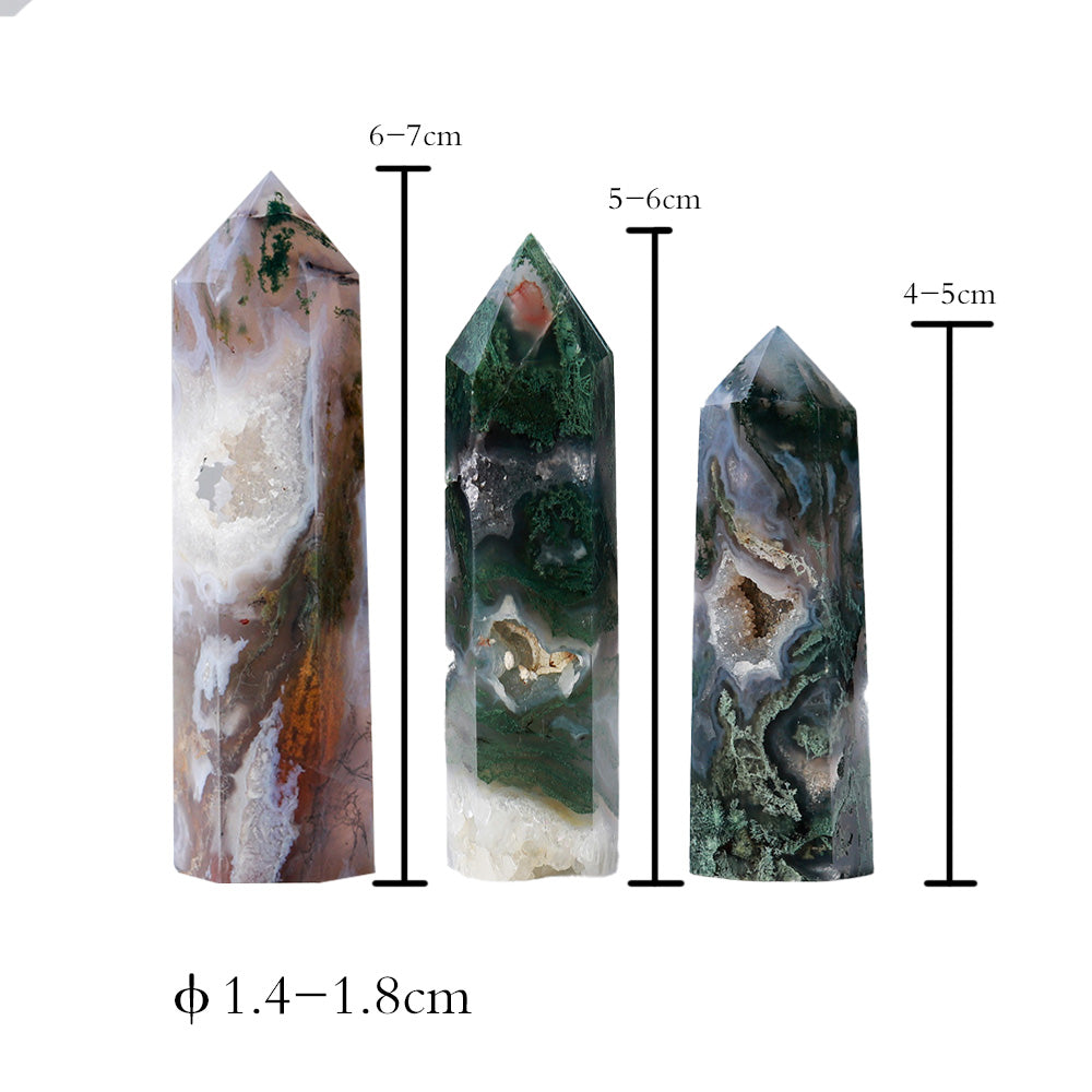 1P CNatural Crystal Healing stone Green water plant agate Crystal Point Moss Agate Crystal hexagonal column ornaments