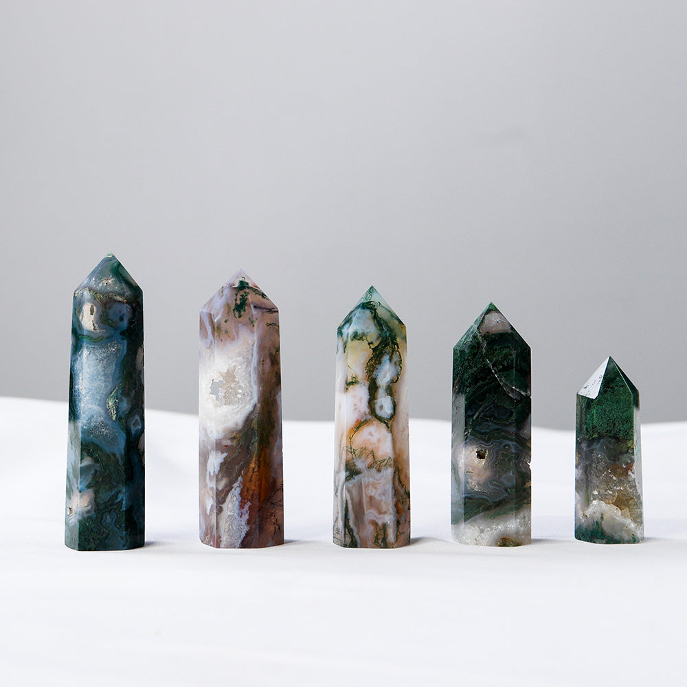 1P CNatural Crystal Healing stone Green water plant agate Crystal Point Moss Agate Crystal hexagonal column ornaments