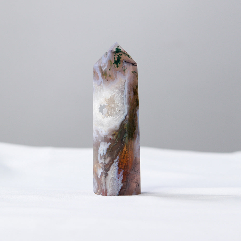 1P CNatural Crystal Healing stone Green water plant agate Crystal Point Moss Agate Crystal hexagonal column ornaments