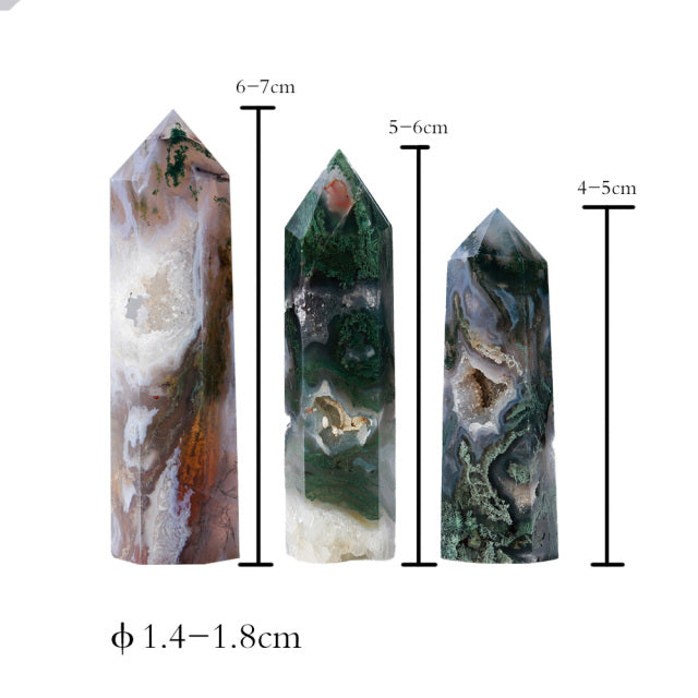 1P CNatural Crystal Healing stone Green water plant agate Crystal Point Moss Agate Crystal hexagonal column ornaments
