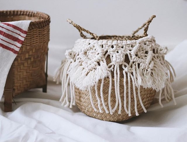 Woven Grass Baskets with Decorative Tassels / Weavings / Macrame freeshipping - Dara Laine Murray