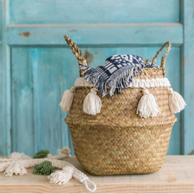 Woven Grass Baskets with Decorative Tassels / Weavings / Macrame freeshipping - Dara Laine Murray